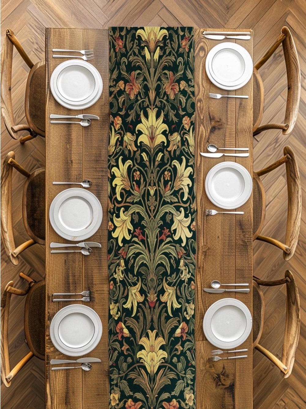 Unused NWOT Hand Quilted Art Nouveau Cottagecore Table Runners, Green and Blue - Picture 6 of 8